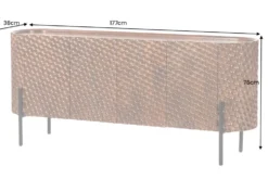 Massives Sideboard ADLON 180cm braun Mangoholz schwarz Metall 3D-Front in Wabenstruktur