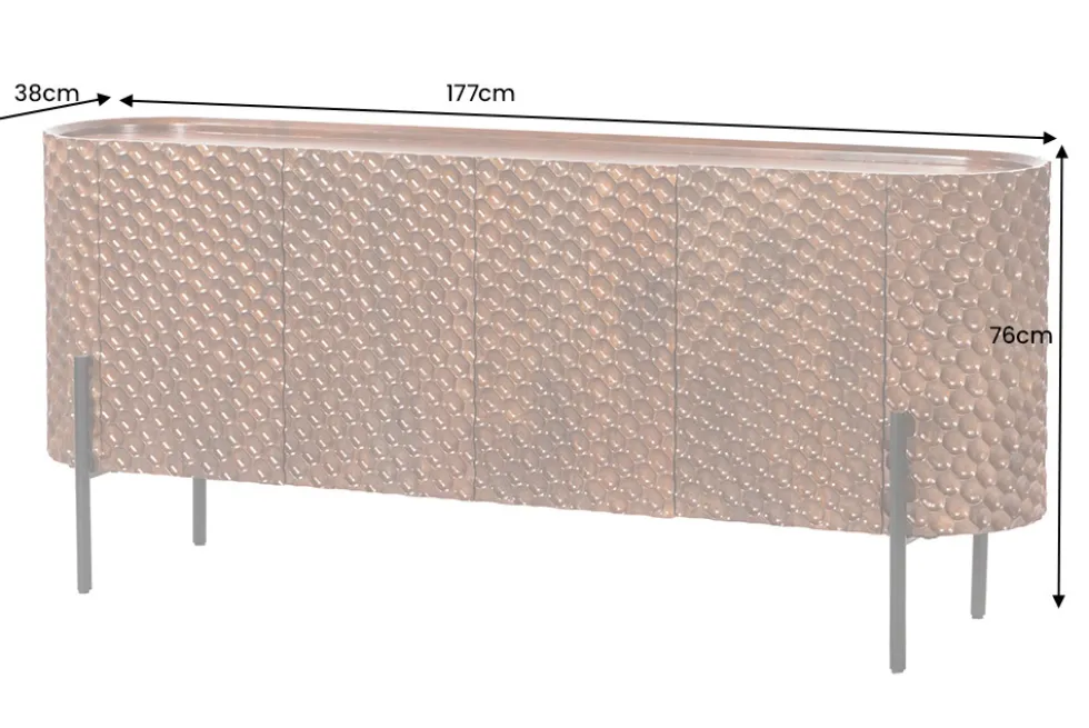 Massives Sideboard ADLON 180cm braun Mangoholz schwarz Metall 3D-Front in Wabenstruktur