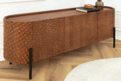 Massives Sideboard ADLON 180cm braun Mangoholz schwarz Metall 3D-Front in Wabenstruktur