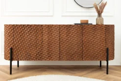 Massives Sideboard ADLON 180cm braun Mangoholz schwarz Metall 3D-Front in Wabenstruktur