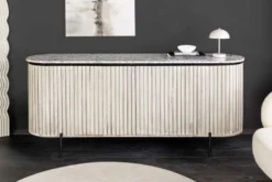 Massives Sideboard ADLON 170cm grau gebürstet Mangoholz mit weißer Marmorplatte