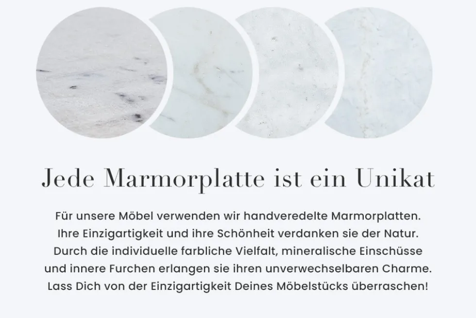 Massives Sideboard ADLON 170cm grau gebürstet Mangoholz mit weißer Marmorplatte