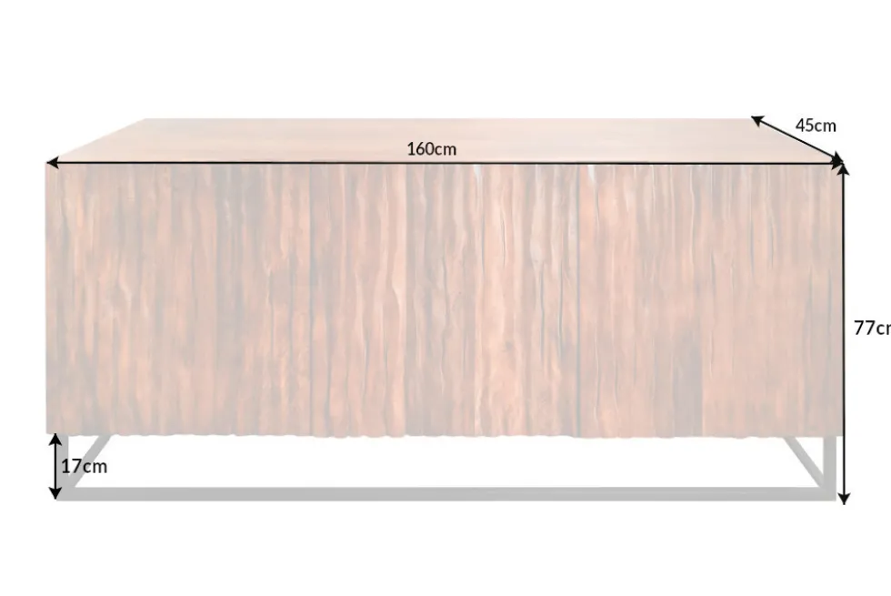 Massives Sideboard AMAZONAS 160cm Mangoholz natürliches Front Design