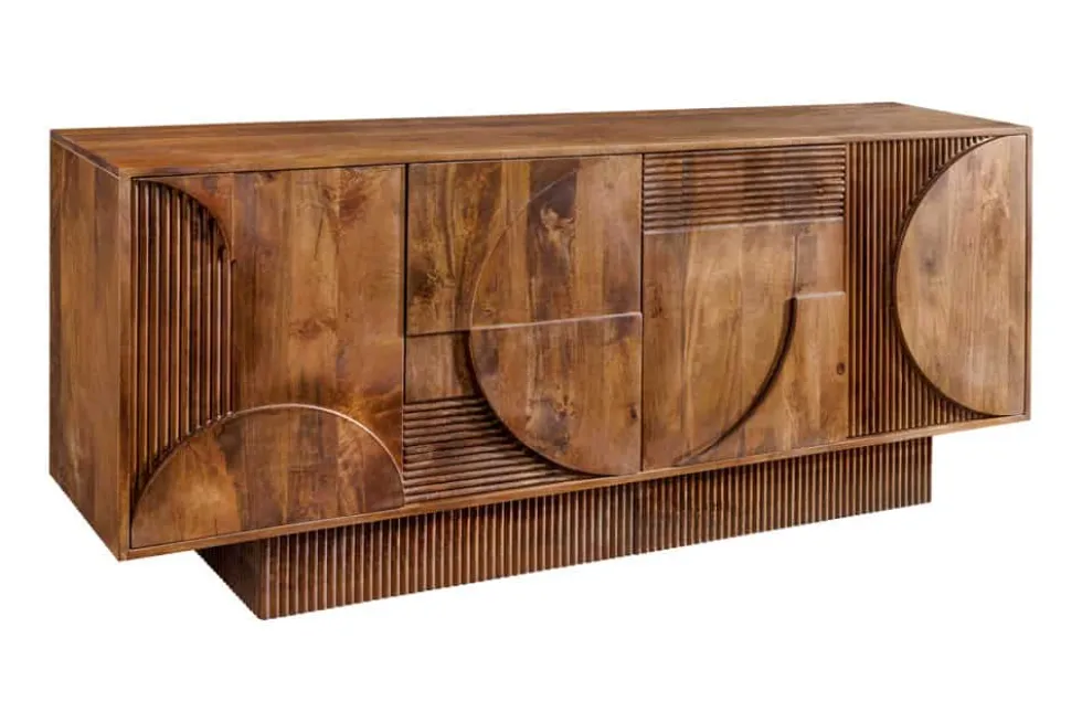 Massives Sideboard ART DECO 170cm braun smoke Mangoholz 3D-Front