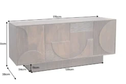 Massives Sideboard ART DECO 170cm braun smoke Mangoholz 3D-Front