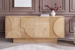 Massives Sideboard ART DECO 170cm weiß gekälkt Mangoholz 3D-Front handmade