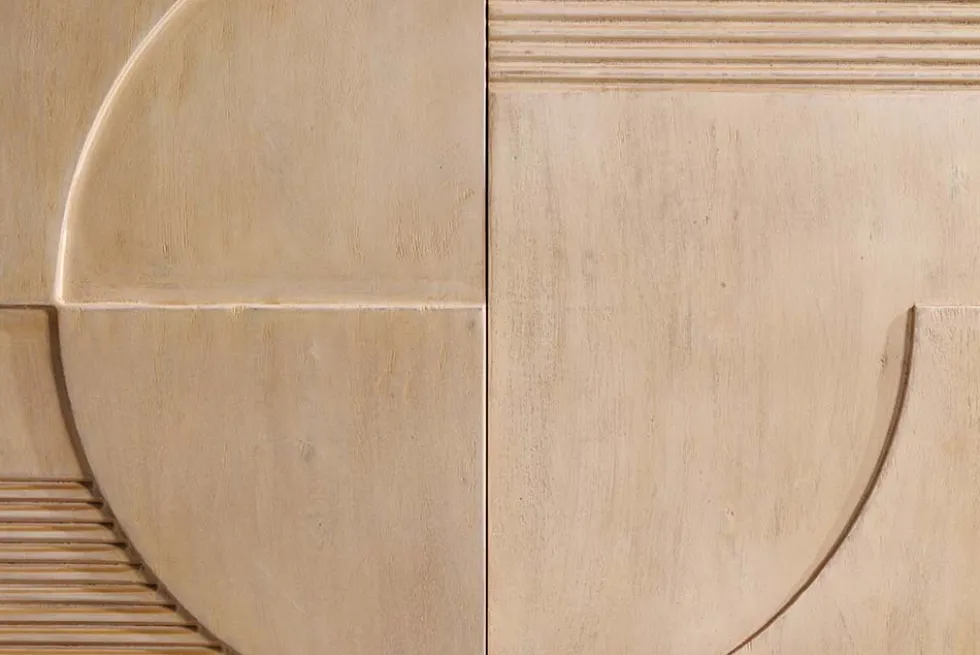 Massives Sideboard ART DECO 170cm weiß gekälkt Mangoholz 3D-Front handmade