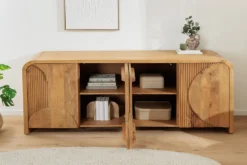 Massives Sideboard ART DECO 170cm cream finish beige Mangoholz abgerundet