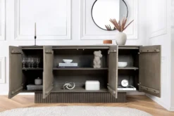Massives Sideboard ART DECO 170cm grau Mangoholz 3D-Front
