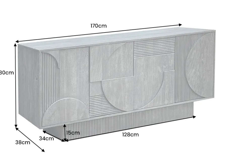Massives Sideboard ART DECO 170cm grau Mangoholz 3D-Front