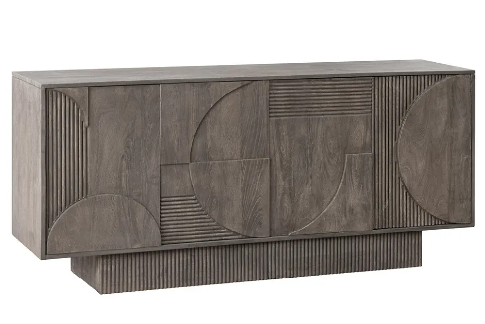 Massives Sideboard ART DECO 170cm grau Mangoholz 3D-Front