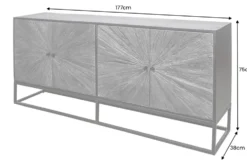 Massives Sideboard BARRACUDA 180cm braun Mangoholz mit Teakholz-Front schwarz Metall