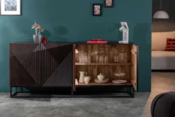 Massives Sideboard CREATIVO 180cm Mangoholz aufwändige 3D Front Retro Design