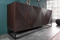 Massives Sideboard CREATIVO 180cm Mangoholz aufwändige 3D Front Retro Design