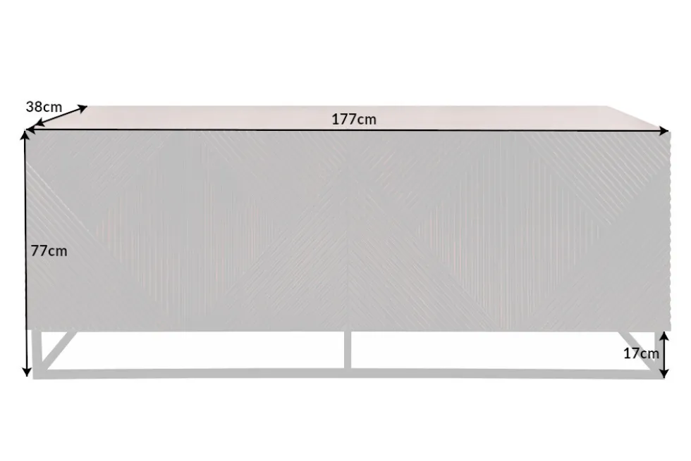 Massives Sideboard CREATIVO 180cm Mangoholz aufwändige 3D Front Retro Design