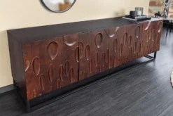 Massives Sideboard DUNE 175cm walnuss-braun Akazienholz 3D-Design schwarz Metall