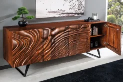 Massives Sideboard FLUID 175cm braun Mangoholz 3D-Design Kufengestell