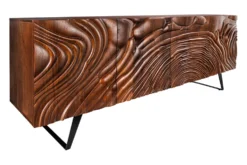 Massives Sideboard FLUID 175cm braun Mangoholz 3D-Design Kufengestell