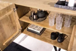 Massives Sideboard FLUID 175cm creme Mangoholz 3D-Design Kufengestell