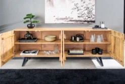 Massives Sideboard FLUID 175cm creme Mangoholz 3D-Design Kufengestell
