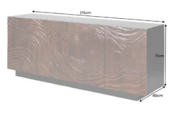 Massives Sideboard FLUID 175cm walnuss-braun Akazienholz 3D-Design schwarzer Sockelfuß