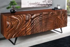Massives Sideboard FLUID 175cm walnuss-braun Akazienholz 3D-Design Kufengestell