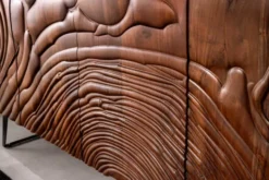 Massives Sideboard FLUID 175cm walnuss-braun Akazienholz 3D-Design Kufengestell