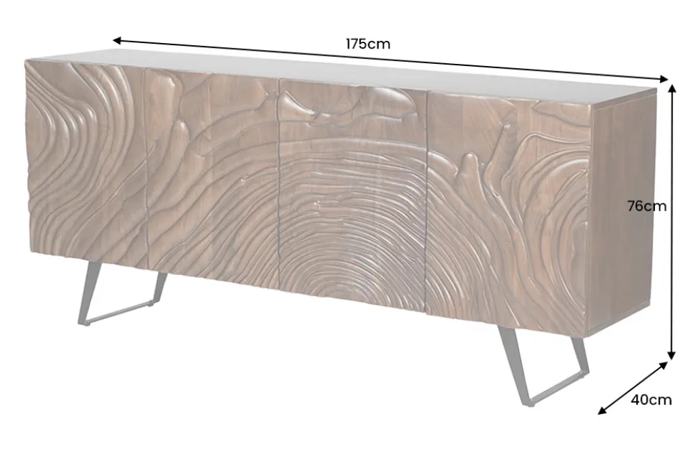 Massives Sideboard FLUID 175cm walnuss-braun Akazienholz 3D-Design Kufengestell