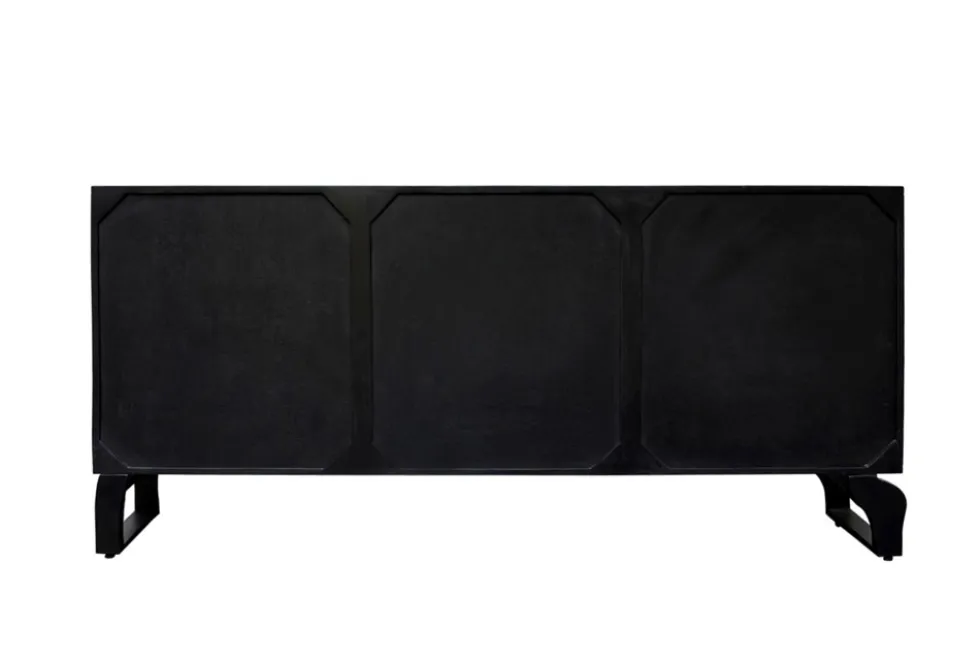 Massives Sideboard FOREST 160cm schwarz braun Mangoholz sechs Fächer 3D-Front