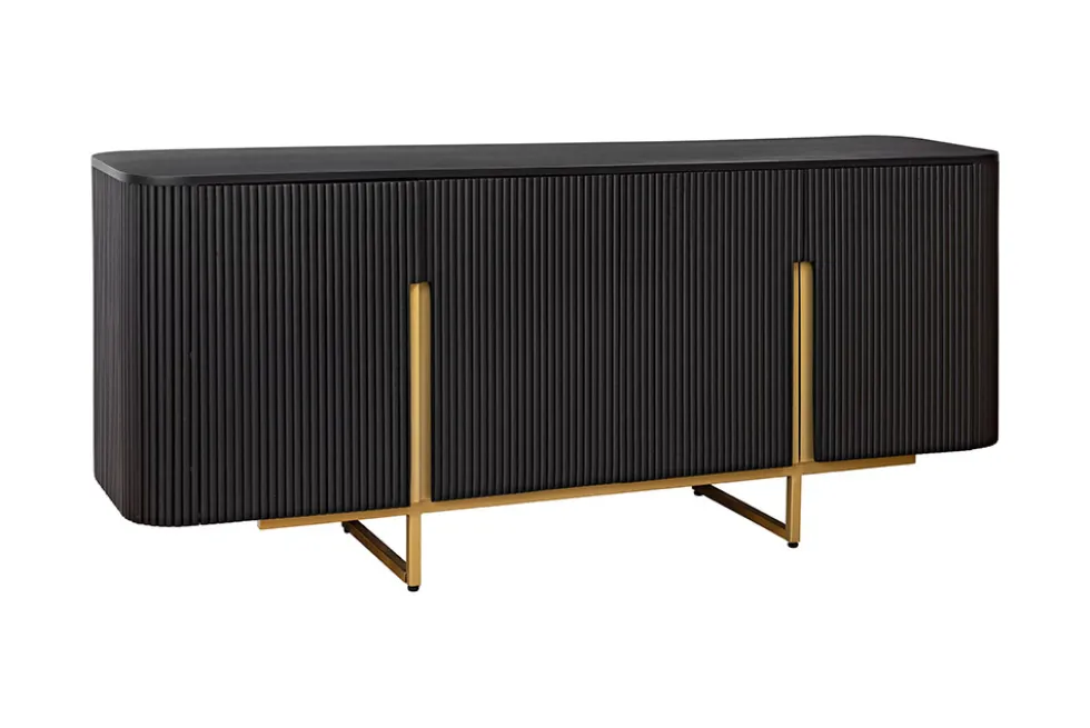 Massives Sideboard GATSBY 160cm schwarz gold Mangoholz Retro handmade