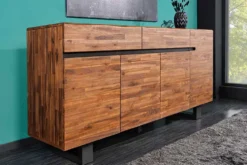 Massives Sideboard GENESIS 170cm braun geflammt Akazienholz Metall Industrial Design