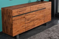 Massives Sideboard GENESIS 170cm braun geflammt Akazienholz Metall Industrial Design