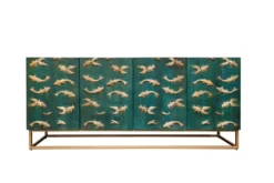 Massives Sideboard GOLDEN LAGOON 180cm türkis gold Mangoholz Metall 3D-Front