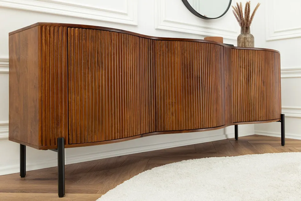 Massives Sideboard GRANDEUR 180cm braun Mangoholz schwarz Metall