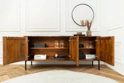 Massives Sideboard GRANDEUR 180cm braun Mangoholz schwarz Metall