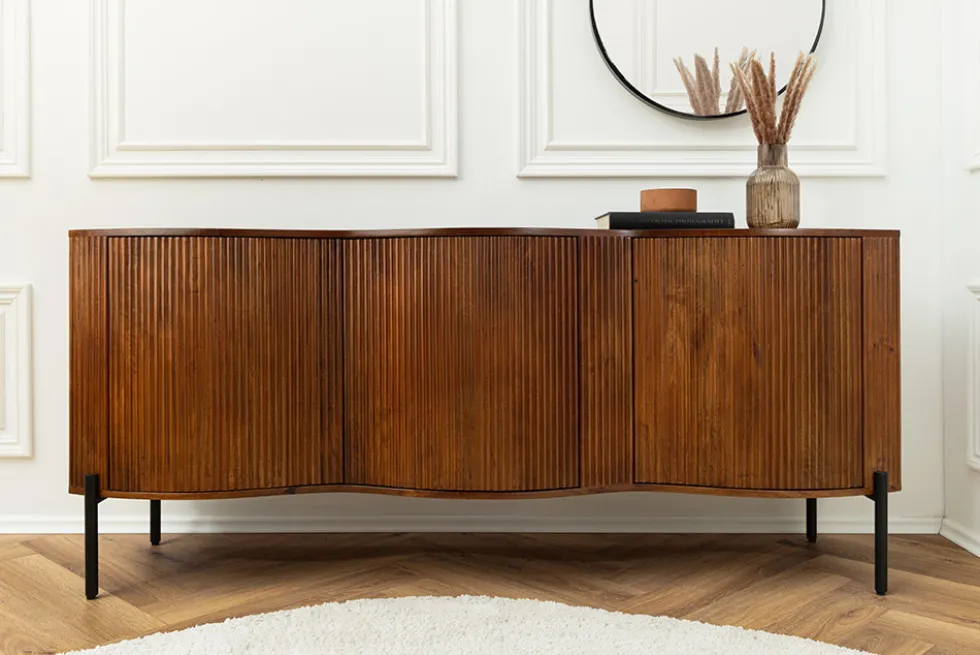 Massives Sideboard GRANDEUR 180cm braun Mangoholz schwarz Metall