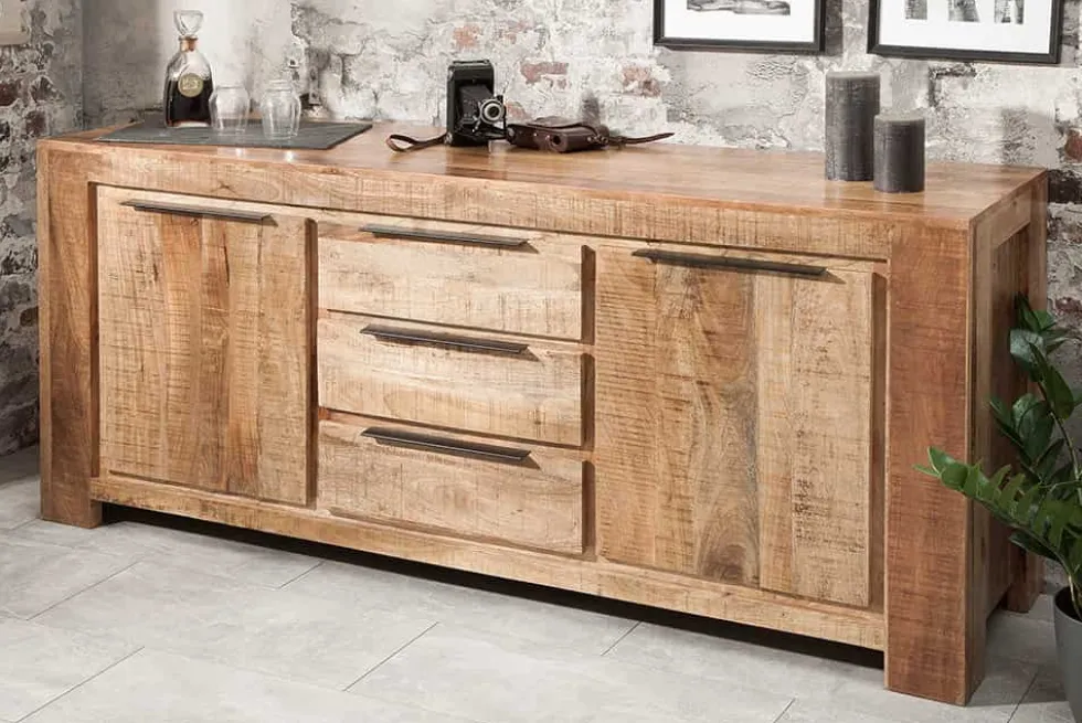 Massives Sideboard IRON CRAFT 175cm Mangoholz Kommode mit Schubladen Handarbeit
