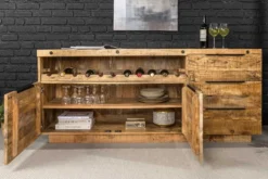 Massives Sideboard IRON CRAFT 175cm natur Mangoholz mit Schubladen Weinregal