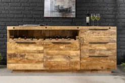 Massives Sideboard IRON CRAFT 175cm natur Mangoholz mit Schubladen Weinregal