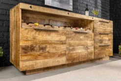 Massives Sideboard IRON CRAFT 175cm natur Mangoholz mit Schubladen Weinregal