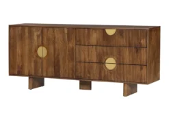 Massives Sideboard MADISON 180cm braun Mangoholz mit Schubladen und strukturierter Front