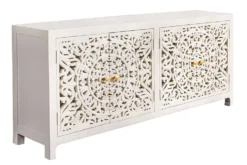 Massives Sideboard MARRAKESCH 170cm weiß Mangoholz mit Verzierung handmade