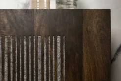 Massives Sideboard ONYX 180cm dunkelbraun Mangoholz Edelstein Achat gold Metallgestell