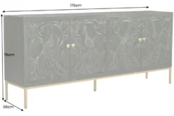 Massives Sideboard PEACOCK 175cm grün Mangoholz antik 3D Schnitzerei Pfau-Design
