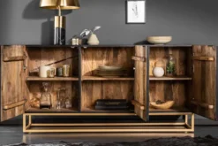 Massives Sideboard SCORPION 140cm schwarz Mangoholz aufwendige 3D Schnitzereien