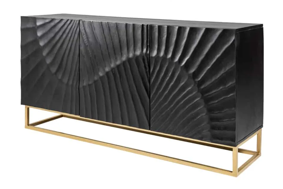 Massives Sideboard SCORPION 140cm schwarz Mangoholz aufwendige 3D Schnitzereien