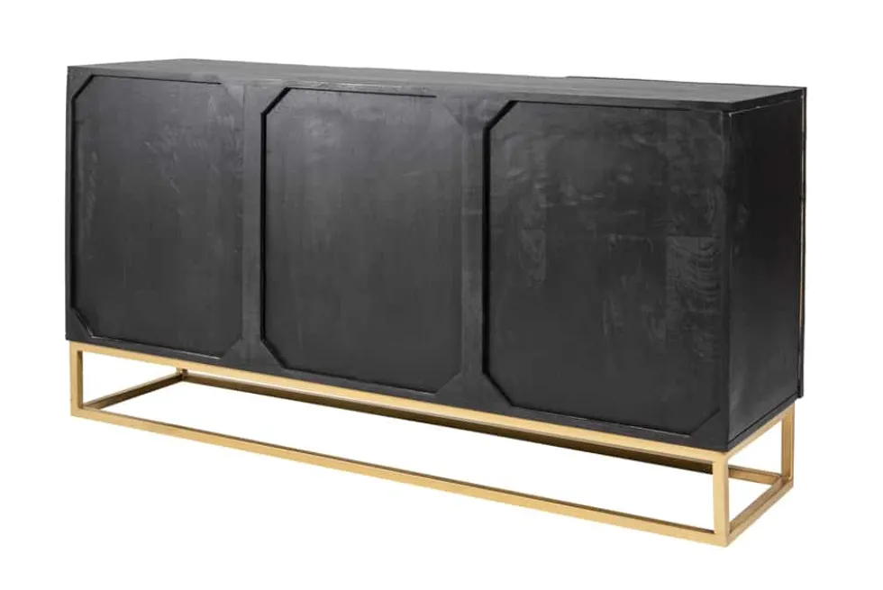 Massives Sideboard SCORPION 140cm schwarz Mangoholz aufwendige 3D Schnitzereien