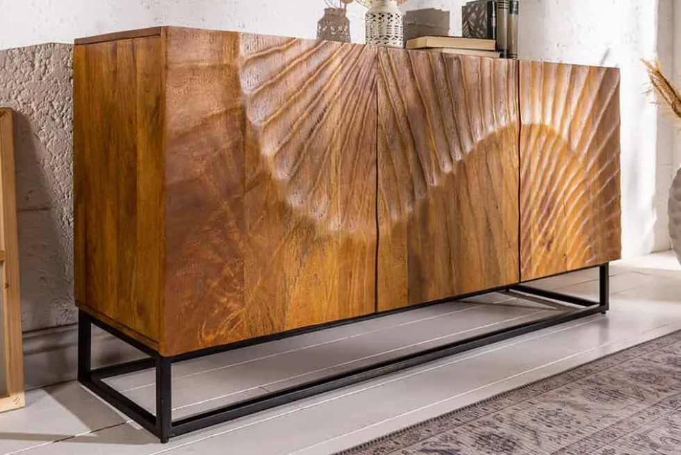Massives Sideboard SCORPION 140cm braun Mangoholz aufwendige 3D Schnitzereien