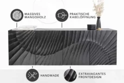 Massives Sideboard SCORPION 180cm schwarz hängend Mangoholz 3D-Design