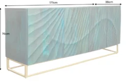 Massives Sideboard SCORPION 180cm türkis Mangoholz gold Metall 3D Schnitzereien